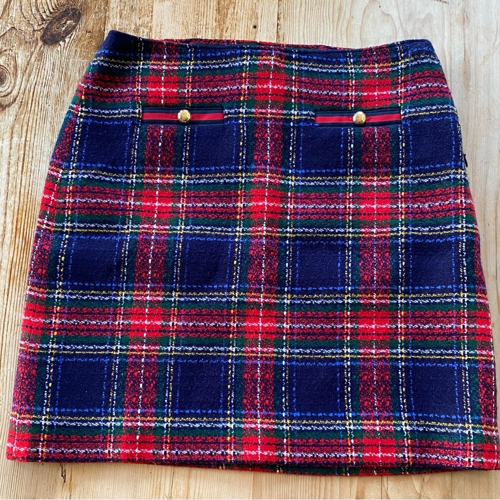 Talbots Tweed Glee Plaid A-Line Skirt Size 2P Tartan Holiday Lined Zip Closure